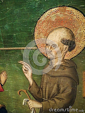 St Bernardino ferried across the river Mincio on his cloack. Detail Editorial Stock Photo